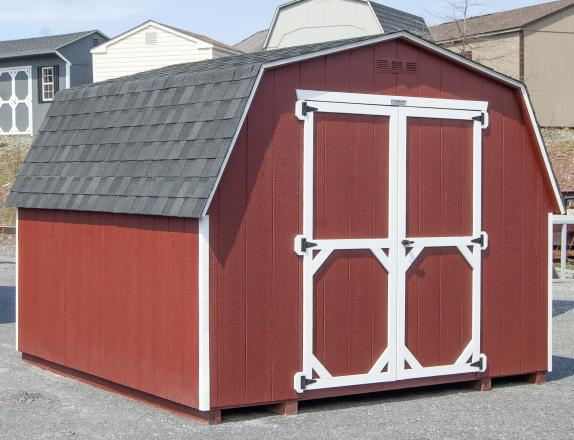 Red and White 10x10 Economy Series Mini Barn Style Storage Shed From Pine Creek Structures